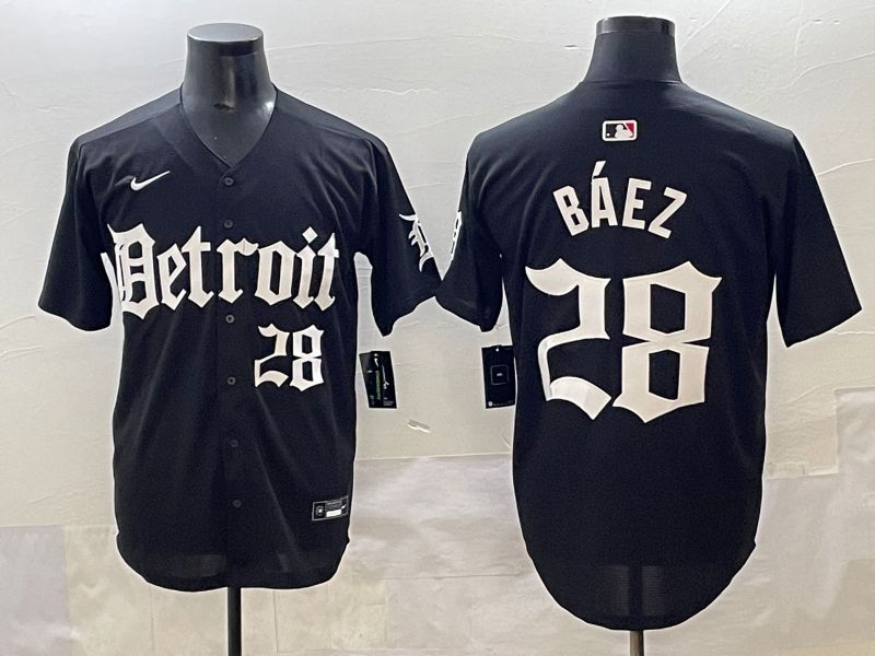 Men 2025 Detroit Tigers #28 Baez Black Five generations Joint Name Nike MLB Jersey style 13